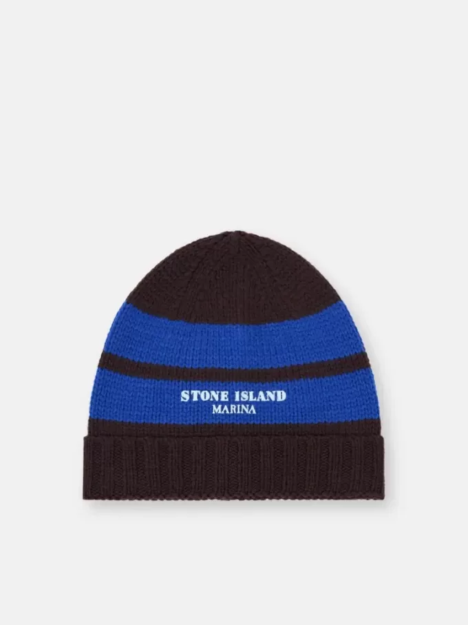 Beanie met contrasterende strepen en geribde boord