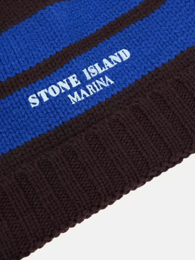 Beanie met contrasterende strepen en geribde boord
