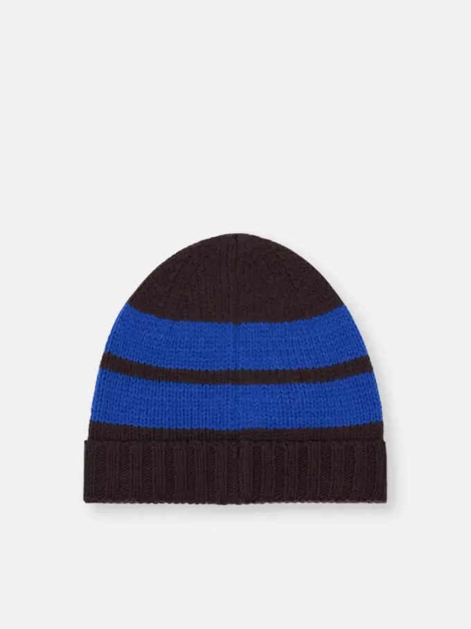 Beanie met contrasterende strepen en geribde boord