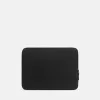 Gewatteerde laptoptas met vakken en ritssluiting.
