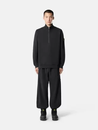 Regular fit sweatshirt met halve rits en geribde inzetstukken