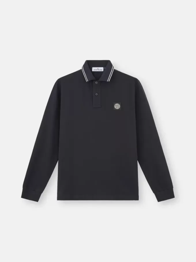 Slim-fit poloshirt met lange mouwen en streepdetails