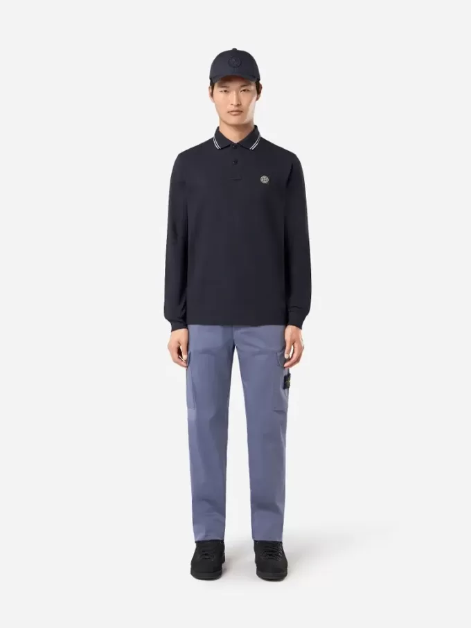 Slim-fit poloshirt met lange mouwen en streepdetails