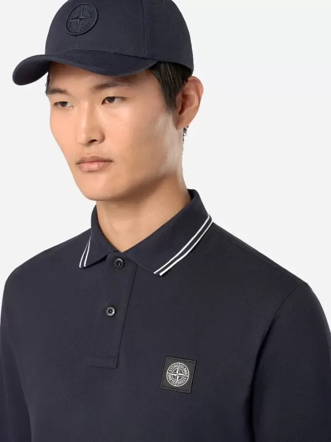 Slim-fit poloshirt met lange mouwen en streepdetails